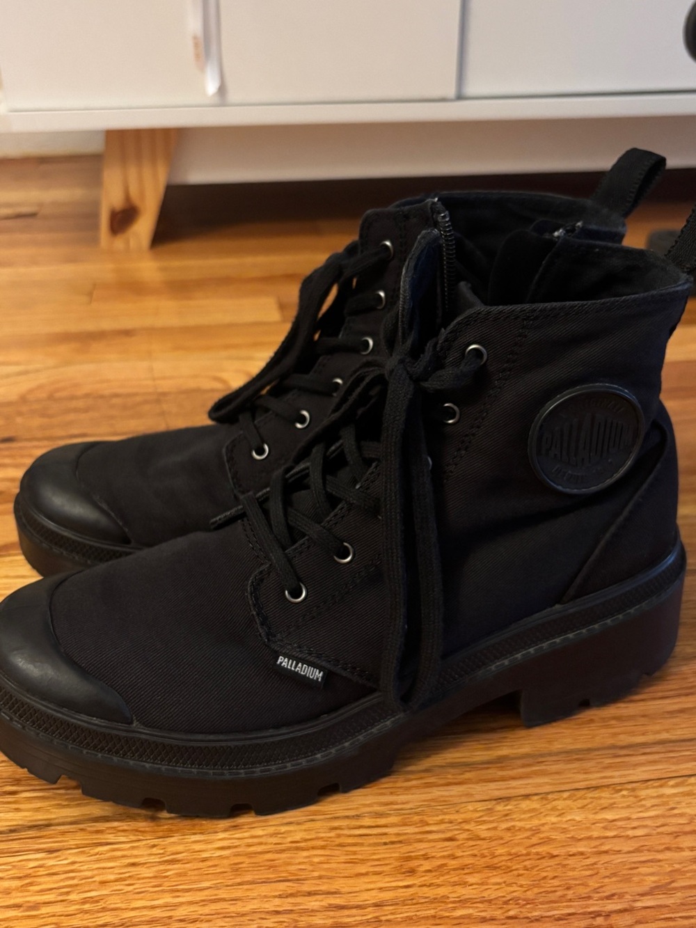 Palladium Black Canvas Zip-Front Lace-Up Boots